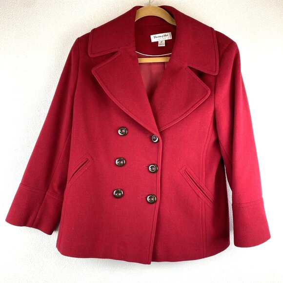 Vntg Preston & York 8P Red Wool-Blend Peacoat Double-Breasted Pocket Fully Lined - Picture 1 of 16
